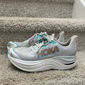 HOKA Women's Light Gray & Teal Skyward X Running Sneakers